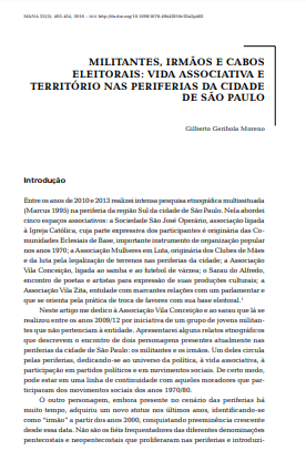 MILITANTES, IRMÃOS E CABOS ELEITORAIS: VIDA ASSOCIATIVA E TERRITÓRIO NAS PERIFERIAS DA CIDADE DE SÃO PAULO