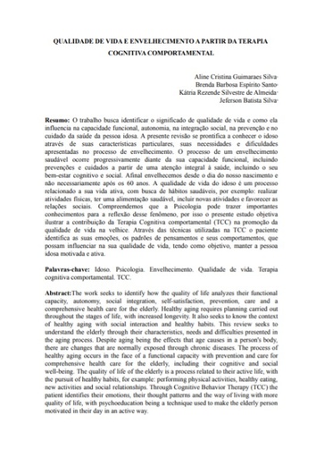 Qualidade de vida e envelhecimento a partir da terapia cognitiva comportamental