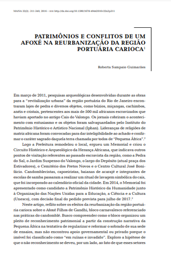 PATRIMÔNIOS E CONFLITOS DE UM AFOXÉ NA REURBANIZAÇÃO DA REGIÃO PORTUÁRIA CARIOCA