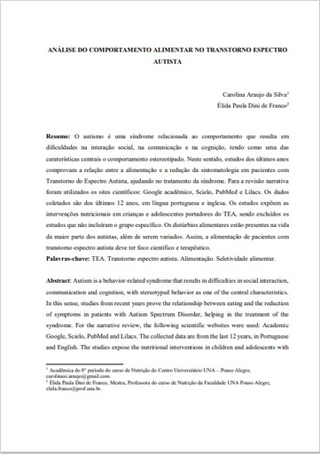 Análise do comportamento alimentar no Transtorno Espectro Autista