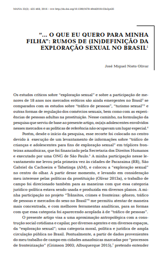 &quot;... O QUE EU QUERO PARA MINHA FILHA&quot;: RUMOS DE (IN)DEFINIÇÃO DA EXPLORAÇÃO SEXUAL NO BRASIL