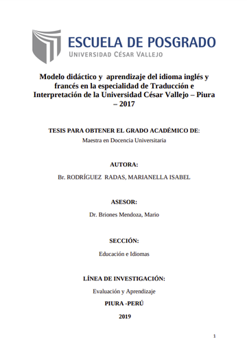 Modelo didáctico y aprendizaje del idioma inglés y francés en la especialidad de Traducción e Interpretación