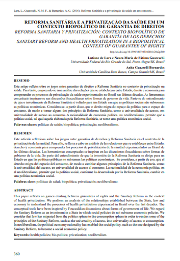 REFORMA SANITÁRIA E A PRIVATIZAÇÃO DA SAÚDE EM UM CONTEXTO BIOPOLÍTICO DE GARANTIA DE DIREITOS