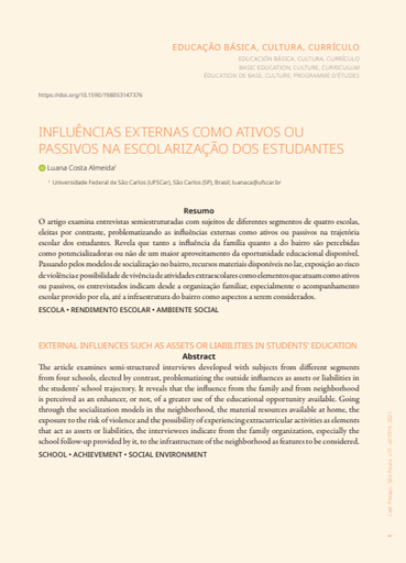 INFLUÊNCIAS EXTERNAS COMO ATIVOS OU PASSIVOS NA ESCOLARIZAÇÃO DOS ESTUDANTES