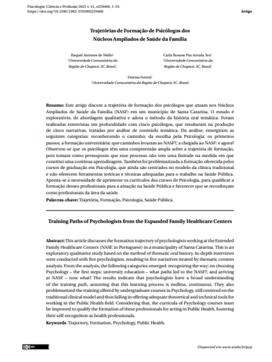 Trajetórias de Formação de Psicólogos dos Núcleos Ampliados de Saúde da Família