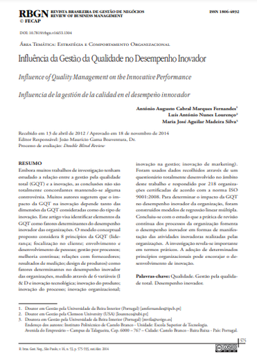 Influência da Gestão da Qualidade no Desempenho Inovador