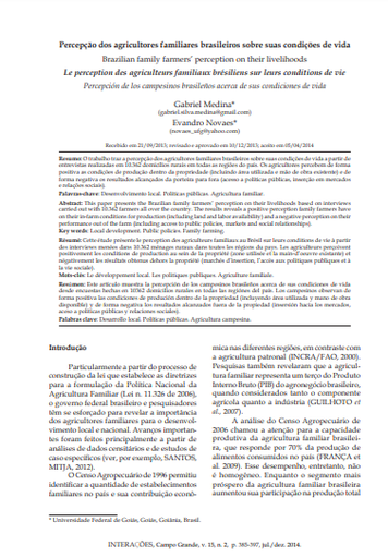 Percepção dos agricultores familiares brasileiros sobre suas condições de vida