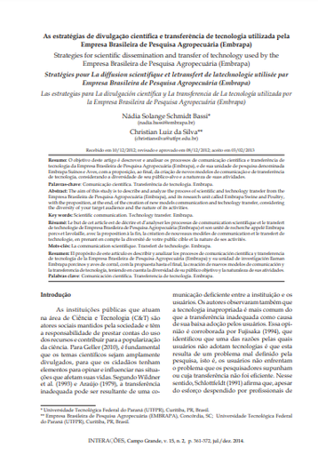 As estratégias de divulgação científica e transferência de tecnologia utilizada pela Empresa Brasileira de Pesquisa Agropecuária (Embrapa)