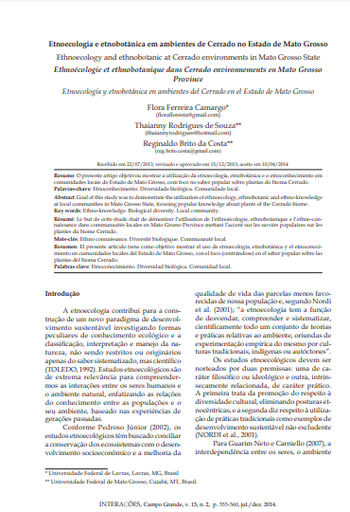 Etnoecologia e etnobotânica em ambientes de Cerrado no Estado de Mato Grosso