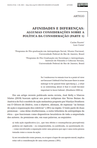 Afinidades e diferenças: Algumas considerações sobre a política da consideração (Parte 1)