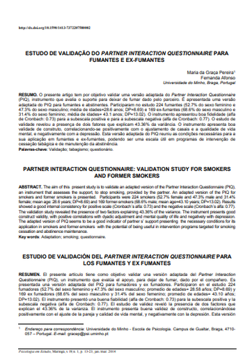 Estudo de validação do Partner Interaction Questionnaire para fumantes e ex-fumantes