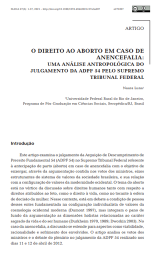 O direito ao aborto em caso de anencefalia: uma análise antropológica do julgamento da ADPF 54 pelo Supremo Tribunal Federal