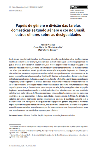 Papéis de gênero e divisão das tarefas domésticas segundo gênero e cor no Brasil: outros olhares sobre as desigualdades