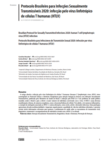 Protocolo Brasileiro para Infecções Sexualmente Transmissíveis 2020: infecção pelo vírus linfotrópico de células T humanas (HTLV)