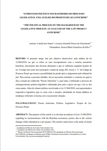 O processo político nos bastidores do processo legislativo: uma análise do projeto de lei anticrime