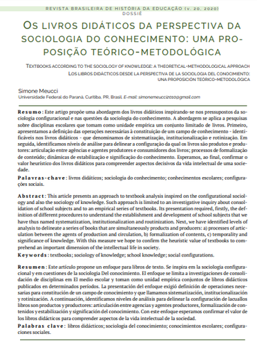 Os livros didáticos da perspectiva da sociologia do conhecimento: uma proposição teórico-metodológica