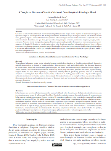 A Doação na Literatura Científica Nacional: Contribuições à Psicologia Moral