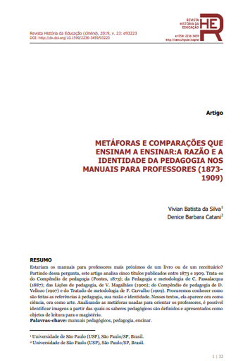 Metáforas e comparações que ensinam a ensinar:a razão e a identidade da pedagogia nos manuais para professores (1873-1909)