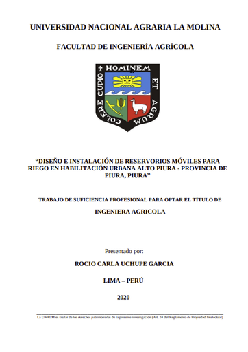 Diseño e instalación de reservorios móviles para riego en habilitación urbana Alto Piura - provincia de Piura, Piura