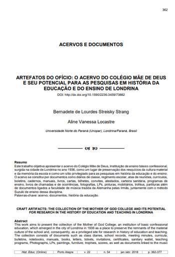 ARTEFATOS DO OFÍCIO: O ACERVO DO COLÉGIO MÃE DE DEUS E SEU POTENCIAL PARA AS PESQUISAS EM HISTÓRIA DA EDUCAÇÃO E DO ENSINO DE LONDRINA