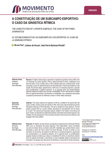 A CONSTITUIÇÃO DE UM SUBCAMPO ESPORTIVO: O CASO DA GINÁSTICA RÍTMICA