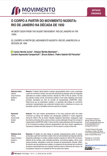 O CORPO A PARTIR DO MOVIMENTO NUDISTA: RIO DE JANEIRO NA DÉCADA DE 1950