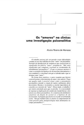 Os &quot;amores&quot; na clínica: uma investigação psicanalítica