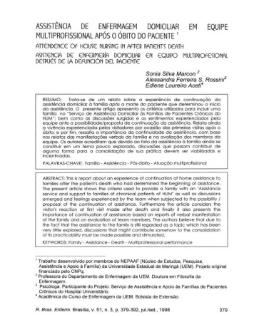 Assistência de enfermagem domiciliar em equipe multiprofissional após o óbito do paciente