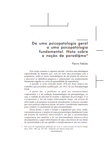 De uma psicopatologia geral a uma psicopatologia fundamental. Nota sobre a noção de paradigma