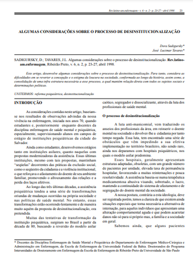 Algumas considerações sobre o processo de desinstitucionalização