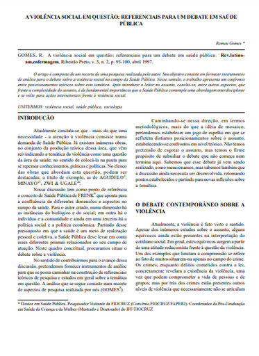 A violência social em questão: referenciais para um debate em saúde pública