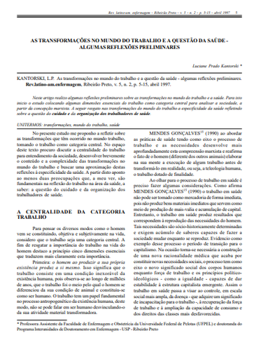As transformações no mundo do trabalho e a questão da saúde: algumas reflexões preliminares