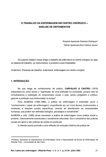O trabalho da enfermagem em centro cirúrgico: análise de depoimentos