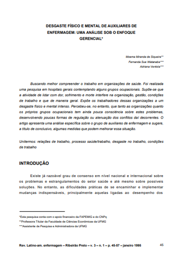 Desgaste físico e mental de auxiliares de enfermagem: uma análise sob o enfoque gerencial