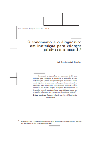 O tratamento e o diagnóstico em instituição para crianças psicóticas: o caso S.