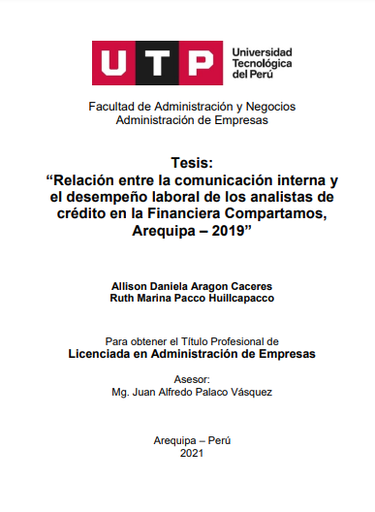 Relación entre la comunicación interna y el desempeño laboral de los analistas de crédito en la Financiera Compartamos