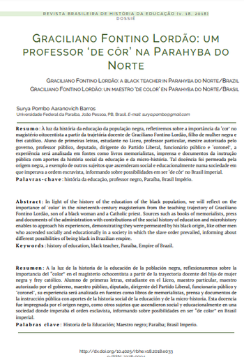 Graciliano Fontino Lordão: um professor ‘de côr’ na Parahyba do Norte