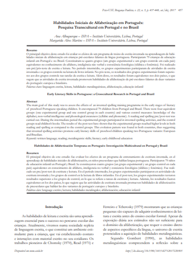 Habilidades Iniciais de Alfabetização em Português: Pesquisa Transcultural em Portugal e no Brasil