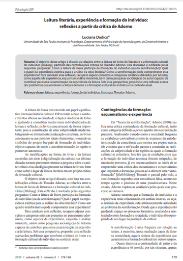 Leitura literária, experiência e formação do indivíduo: reflexões a partir da crítica de Adorno