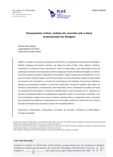 Critical thinking: concept analysis from the perspective of Rodger's evolutionary method of concept analysis