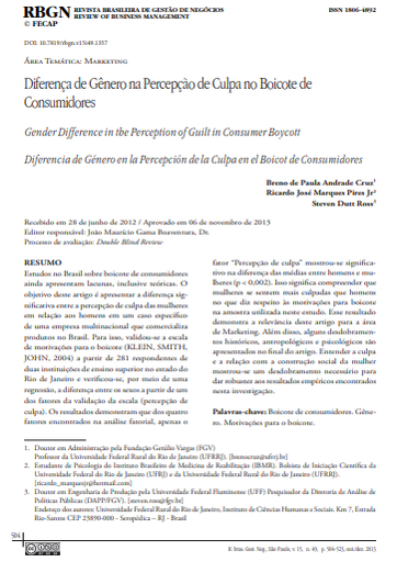 Diferença de Gênero na Percepção de Culpa no Boicote de Consumidores