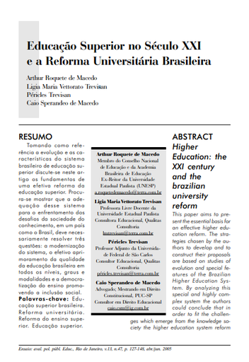 Educação superior no século XXI e a reforma universitária brasileira