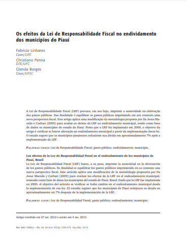 Os efeitos da Lei de Responsabilidade Fiscal no endividamento dos municípios do Piauí