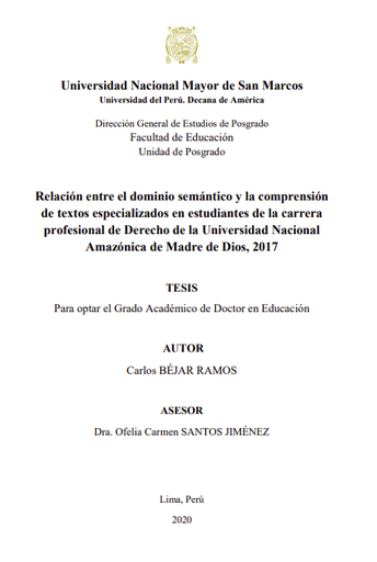 Relación entre el dominio semántico y la comprensión de textos especializados