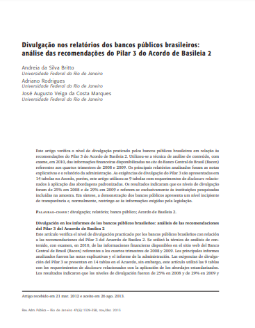 Divulgação nos relatórios dos bancos públicos brasileiros: análise das recomendações do Pilar 3 do Acordo de Basileia 2