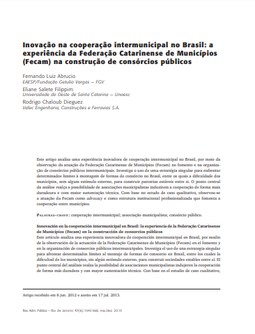 Inovação na cooperação intermunicipal no Brasil: a experiência da Federação Catarinense de Municípios (Fecam) na construção de consórcios públicos