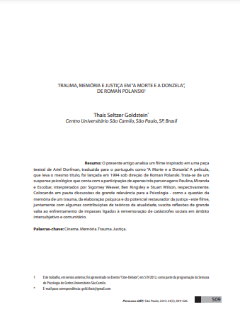 Trauma, memória e justiça em &quot;A Morte e a Donzela&quot;, de Roman Polanski