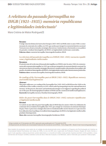 A releitura do passado farroupilha no IHGB (1921-1935): memória republicana e legitimidades intelectuais