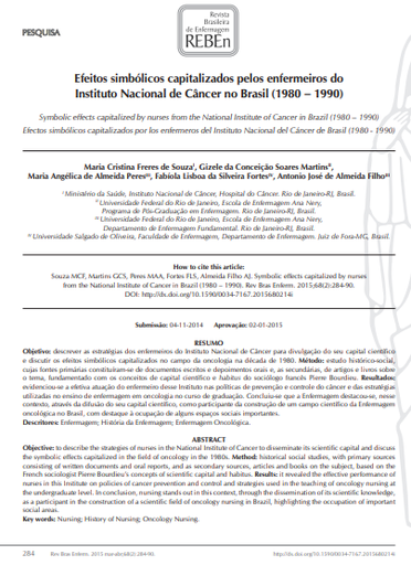 Efeitos simbólicos capitalizados pelos enfermeiros do Instituto Nacional de Câncer no Brasil (1980 – 1990)