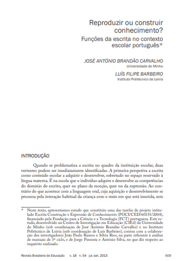 Reproduzir ou construir conhecimento? Funções da escrita no contexto escolar português